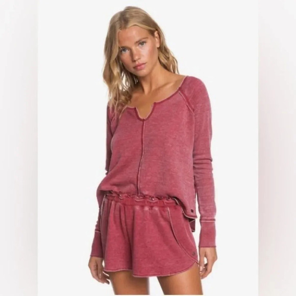 ROXY Look Lively Cosy Waffle Knit Long Sleeve Top in Rhubarb‎ Heather - Picture 1 of 8